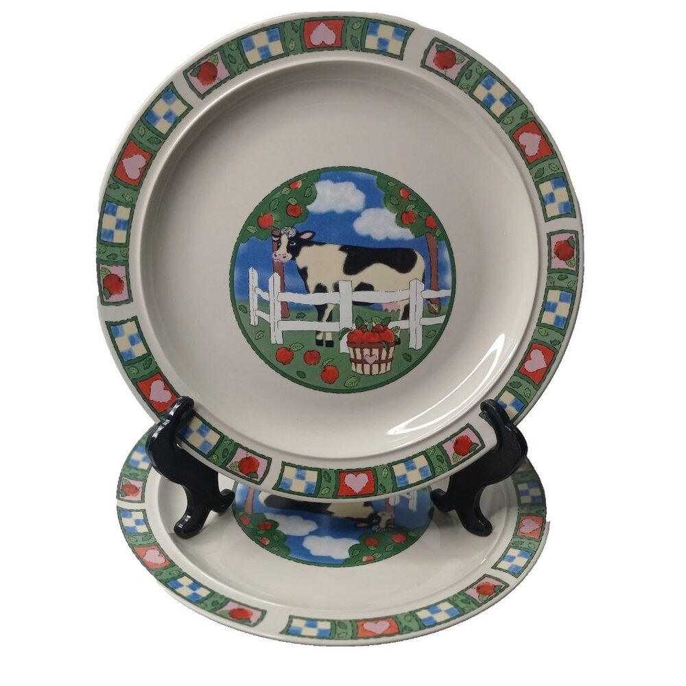 Barnyard Gibson Designs 2 Dinner Plates Stoneware Vintage Country Folk Discont